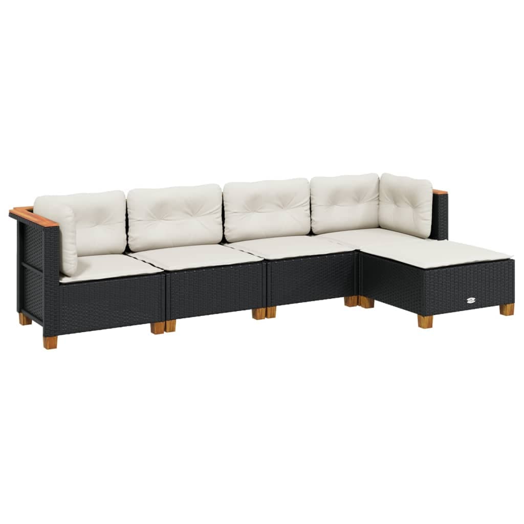 vidaXL 5 pcs conjunto sofás de jardim com almofadões vime PE preto