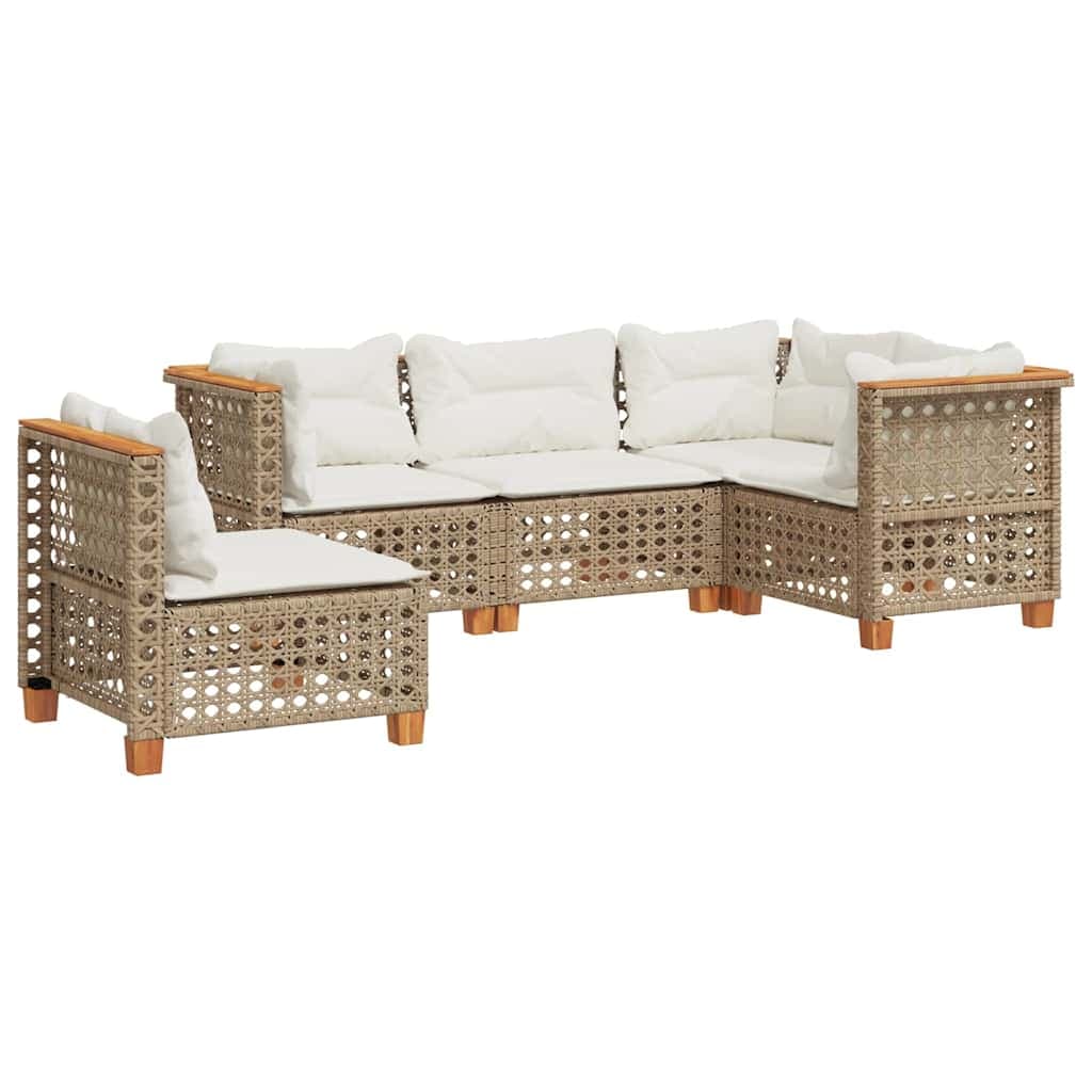 vidaXL 5 pcs conjunto de sofás p/ jardim com almofadões vime PE bege