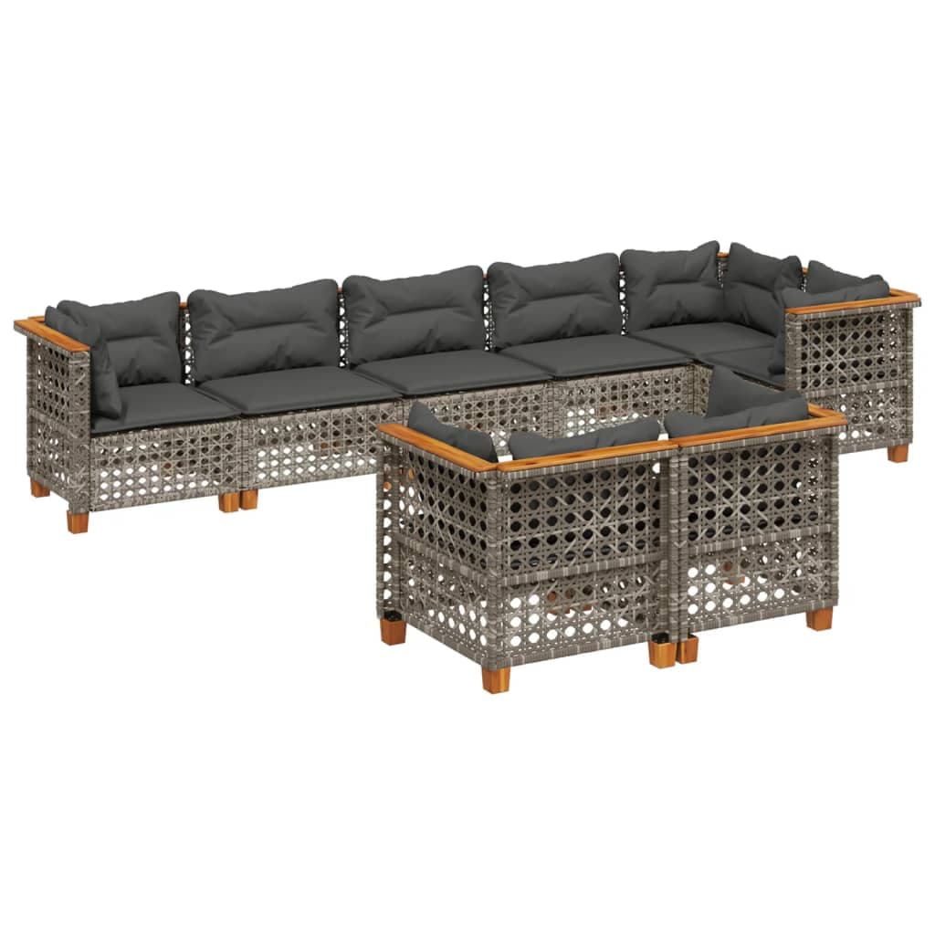 vidaXL 8 Peças Conjunto Sofás de Jardim com Almofadões Vime Pe Cinzento - 2173009715