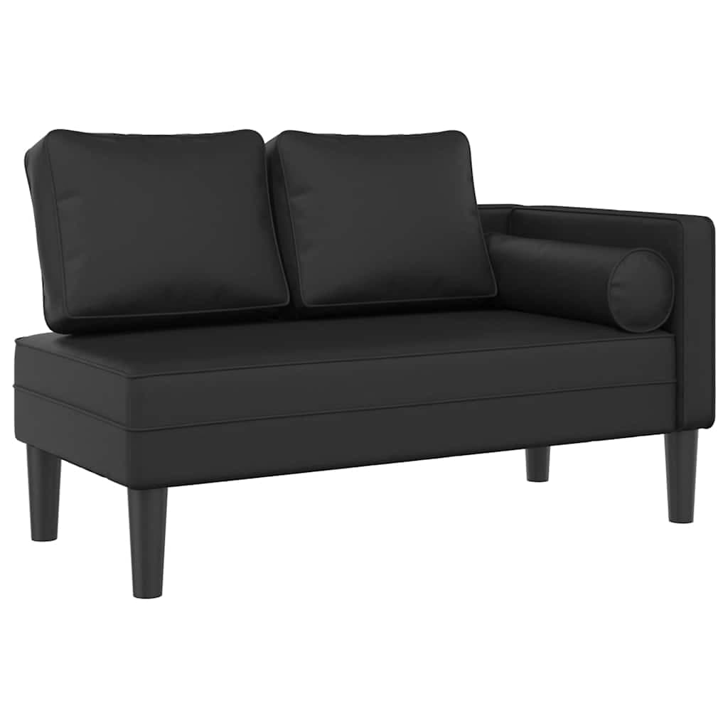 Sofá vidaXL Chaise Longue com Almofadões Couro Artificial Preto - 3264193658
