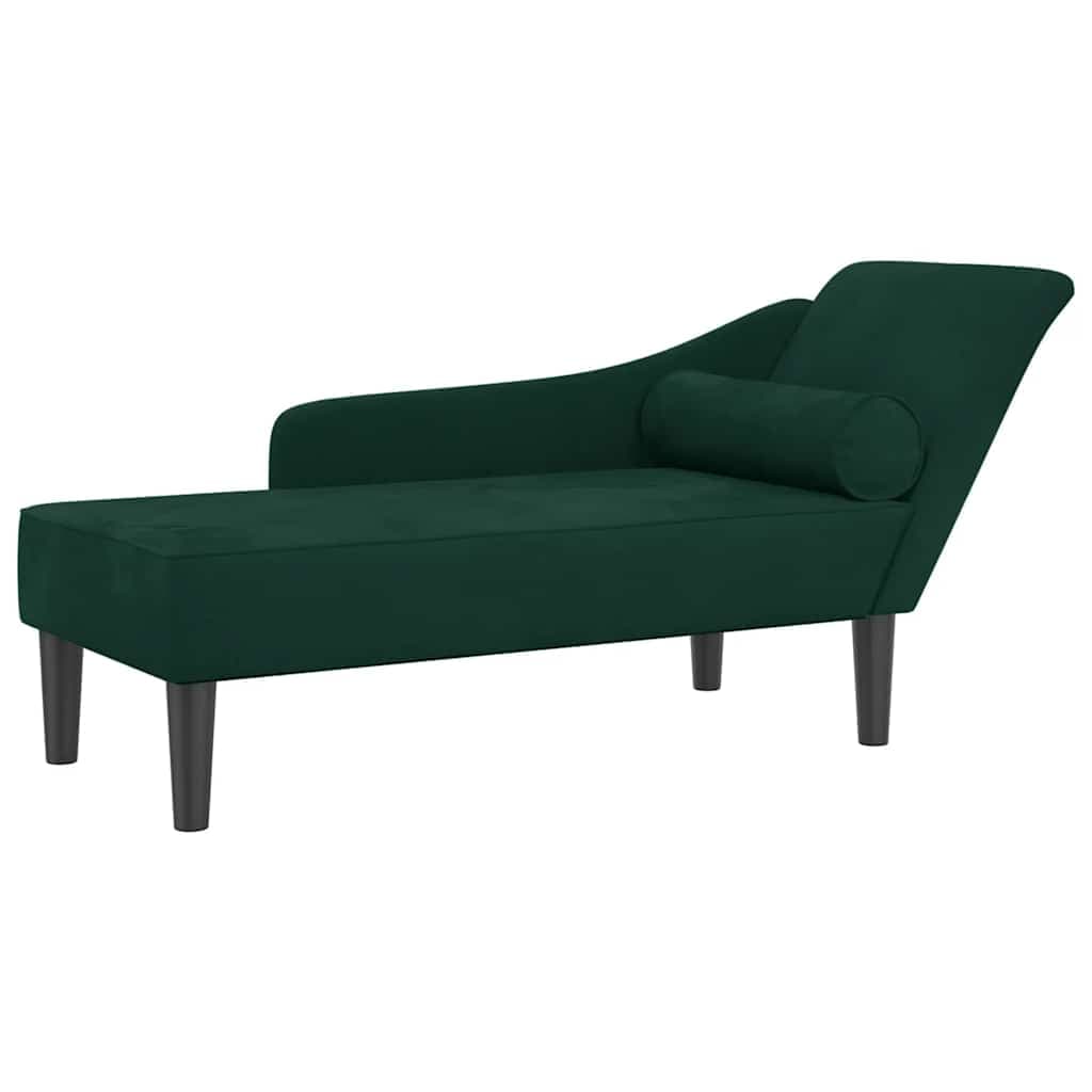 Sofá vidaXL Chaise Longue com Almofadões Veludo Verde-escuro - 3693013263
