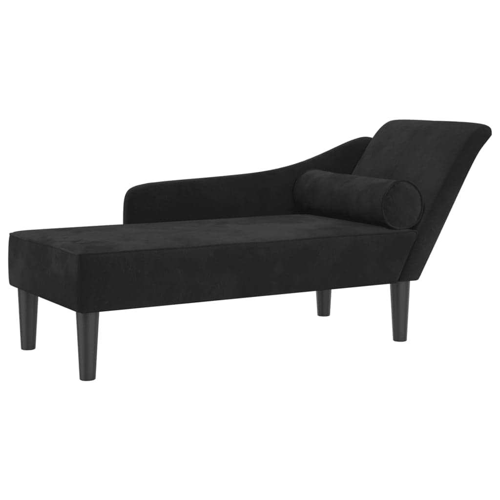 Sofá vidaXL Chaise Lounge com Almofadões Veludo Preto - 1159182517