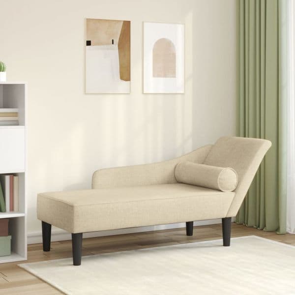 Sofá vidaXL Chaise Lounge com Almofadões Tecido Creme - 3784609075