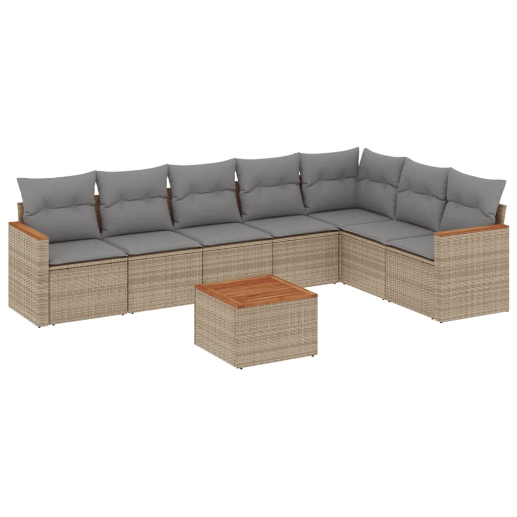 vidaXL 8 pcs conjunto de sofás p/ jardim com almofadões vime PE bege