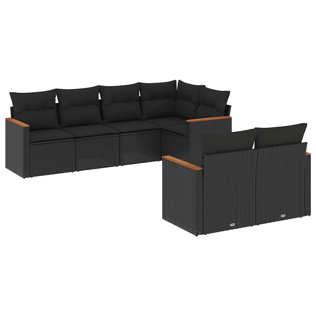 vidaXL 7 Peças Conjunto de Sofás para Jardim com Almofadões Vime Pe Preto - 106669943