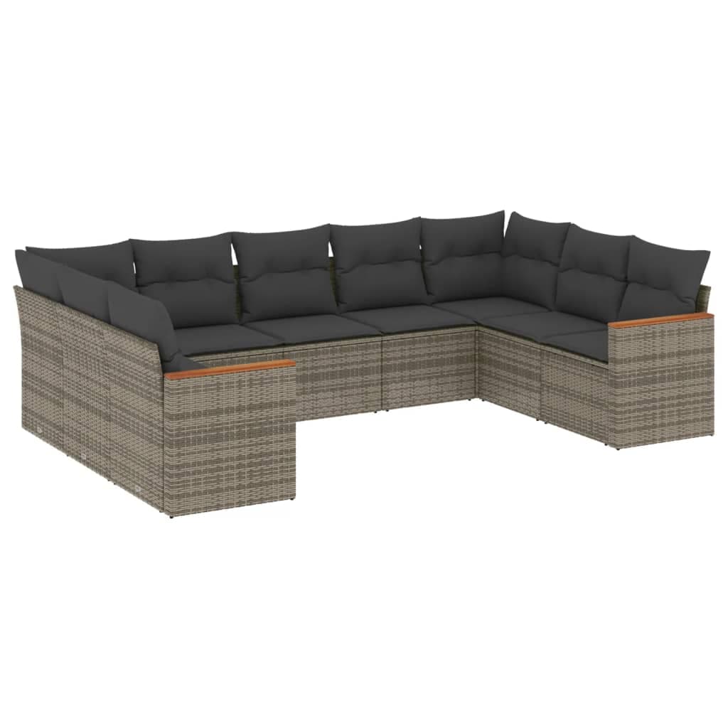 vidaXL 9 pcs conjunto sofás p/ jardim com almofadões vime PE cinzento