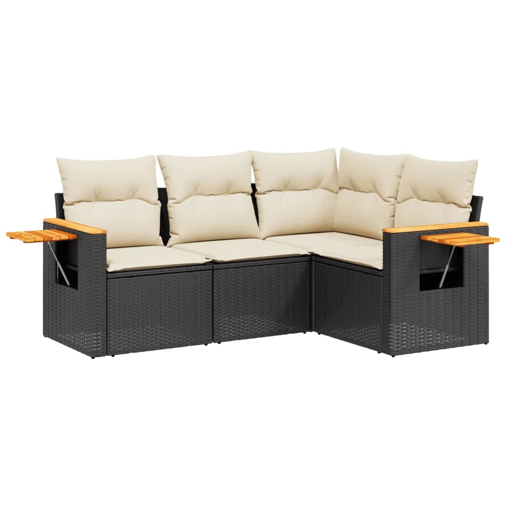 vidaXL 4 pcs conjunto de sofás para jardim c/ almofadões vime PE preto