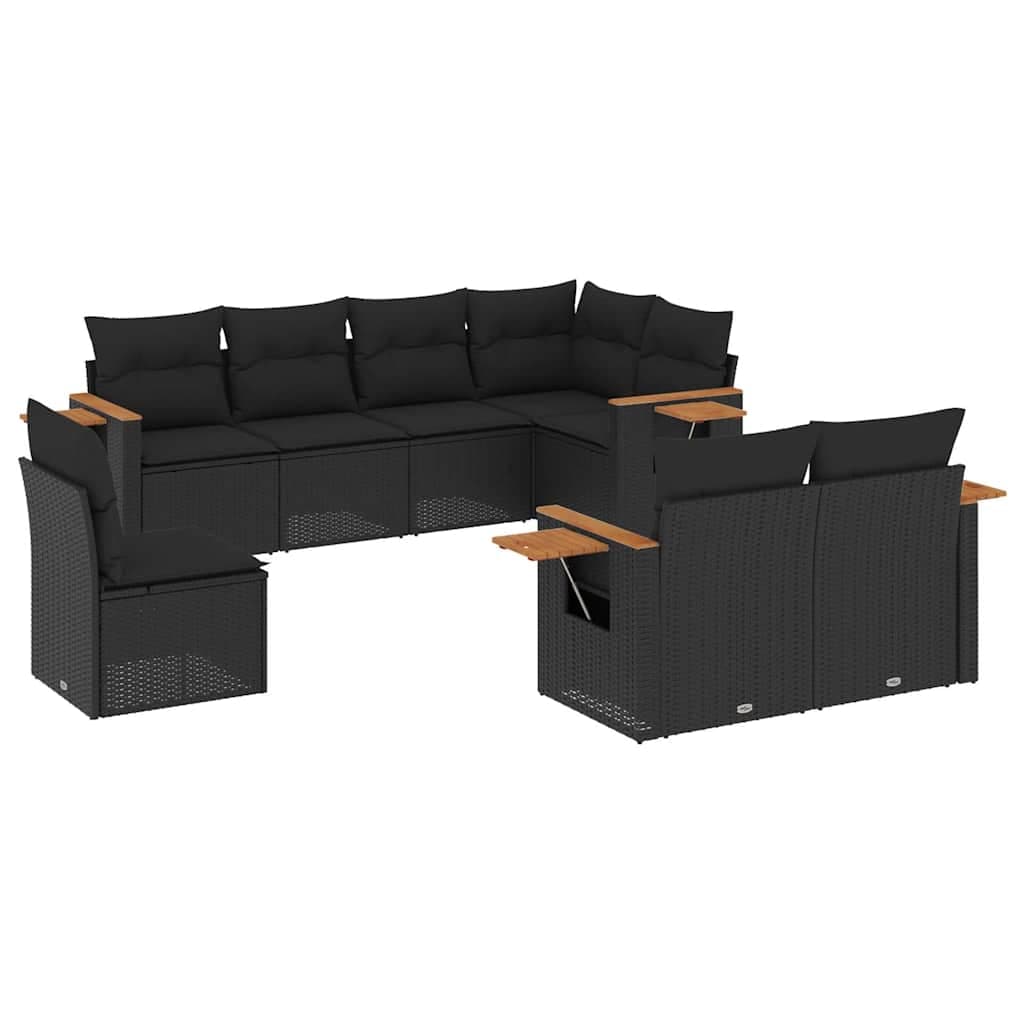 vidaXL 8 pcs conjunto sofás de jardim com almofadões vime PE preto
