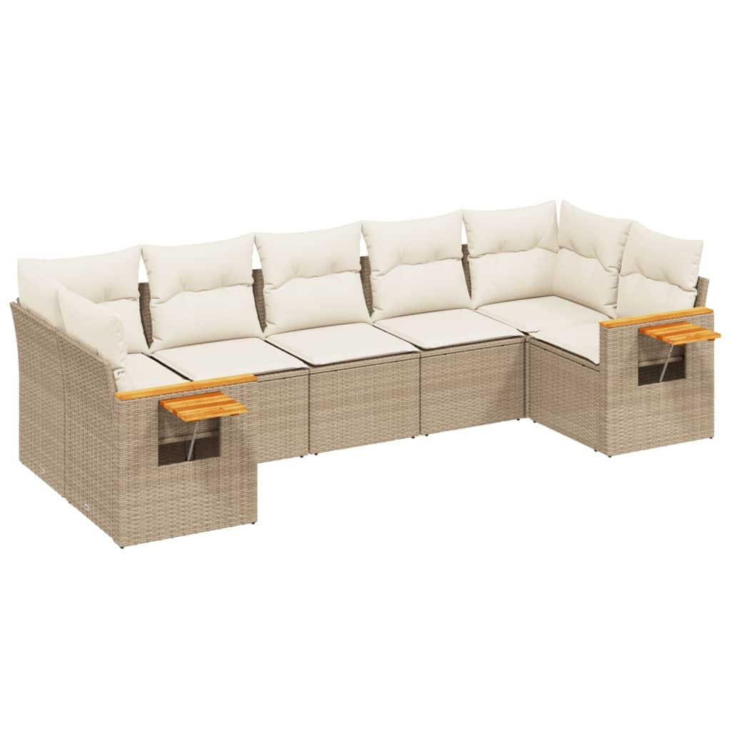 vidaXL 7 Peças Conjunto de Sofás para Jardim com Almofadões Vime Pe Bege - 3029796033