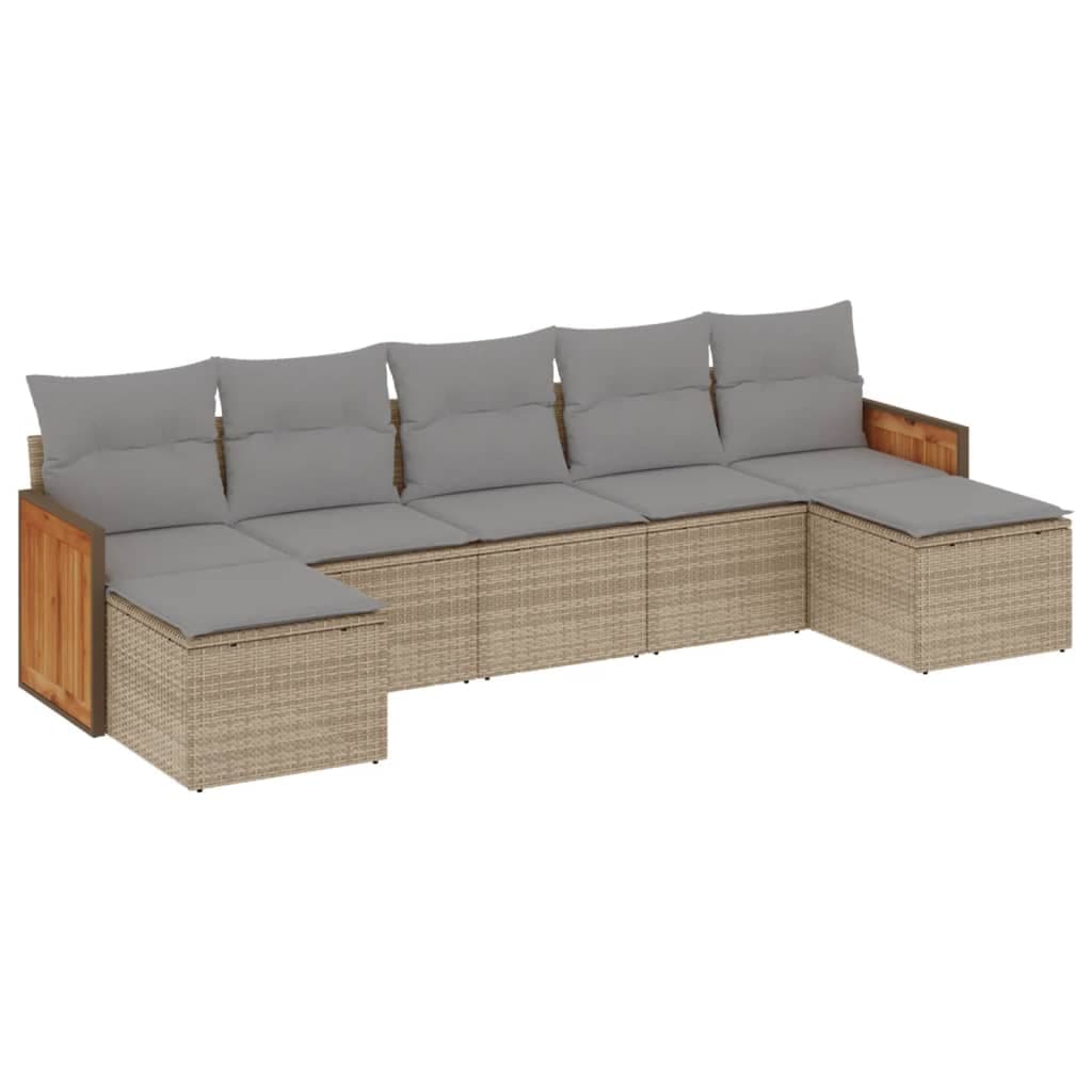 vidaXL 7 pcs conjunto de sofás p/ jardim com almofadões vime PE bege