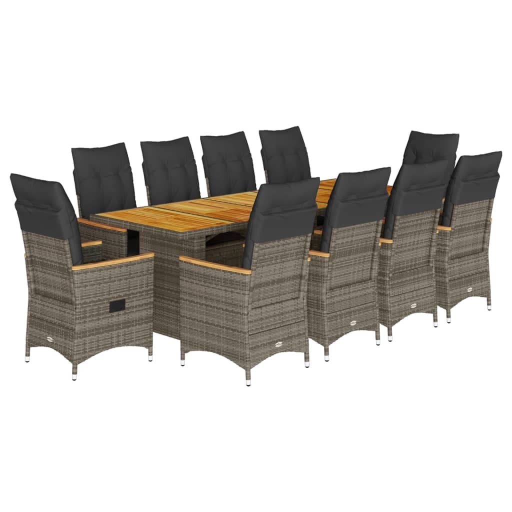 vidaXL 11 pcs conjunto bistrô de jardim c/ almofadões vime PE cinzento