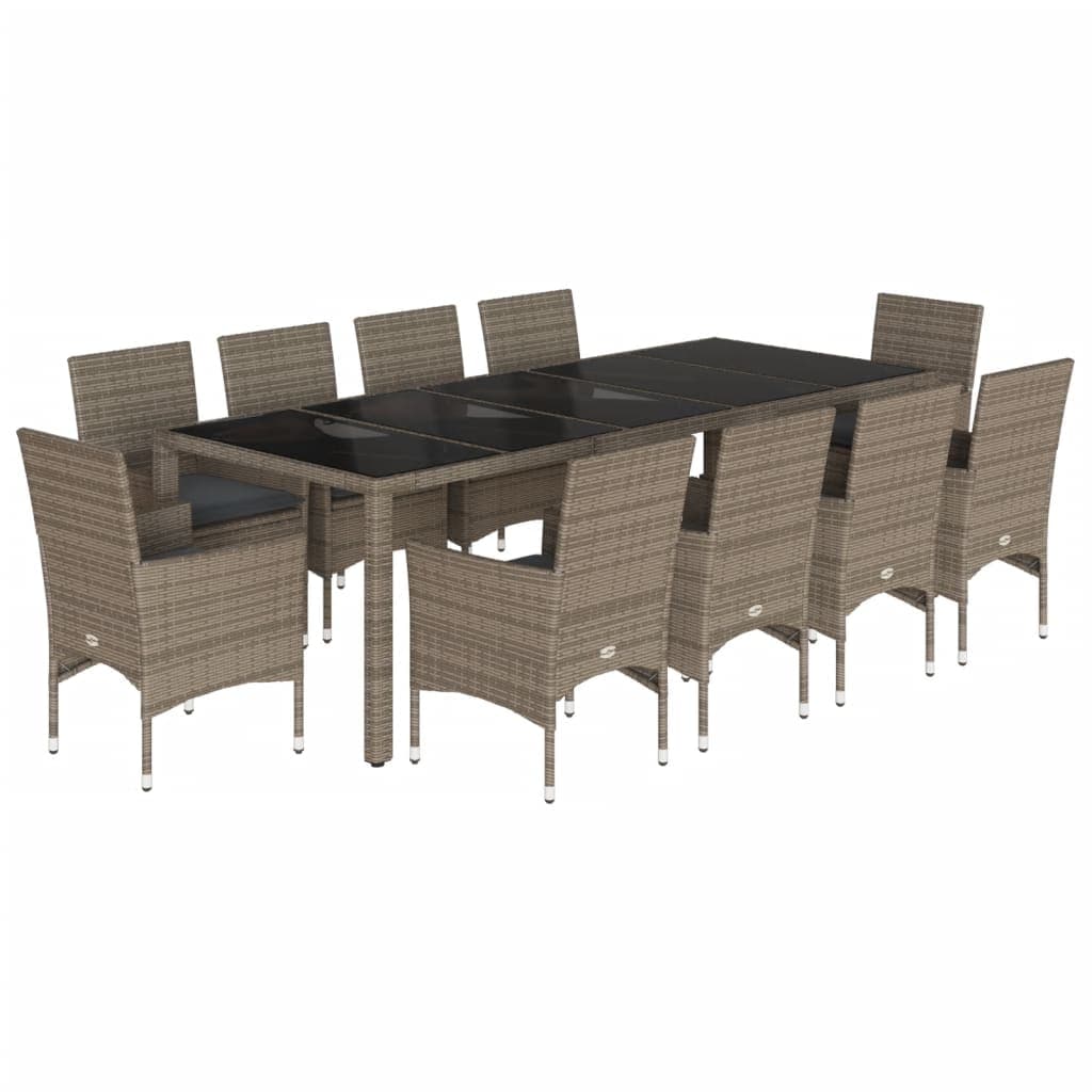 vidaXL 11 pcs conjunto jantar jardim c/ almofadões vime PE/vidro cinza