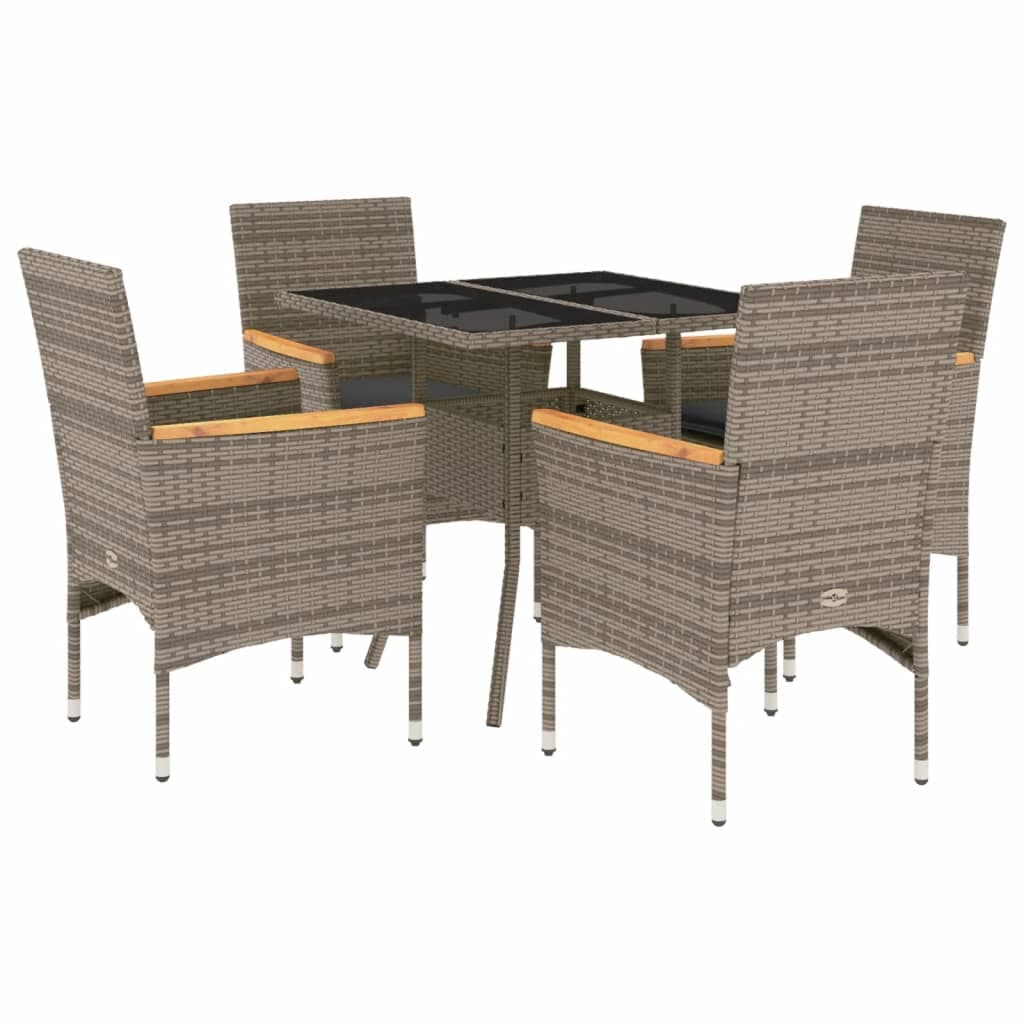 vidaXL 5 Peças Conjunto Jantar Jardim com Almofadões Vime Pe/vidro Cinza - 2232905950