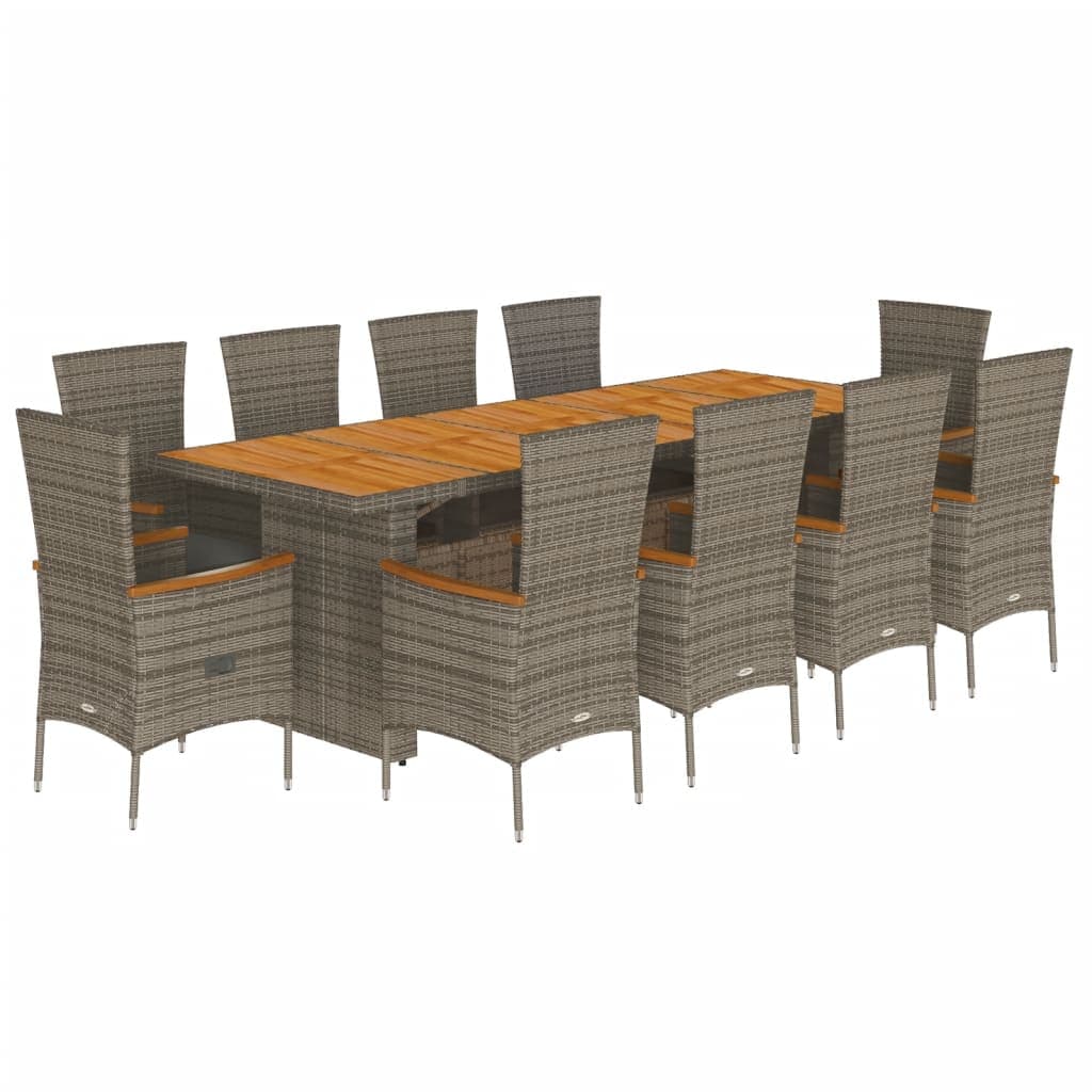 vidaXL 11 pcs conjunto jantar p/ jardim c/ almofadões vime PE cinzento