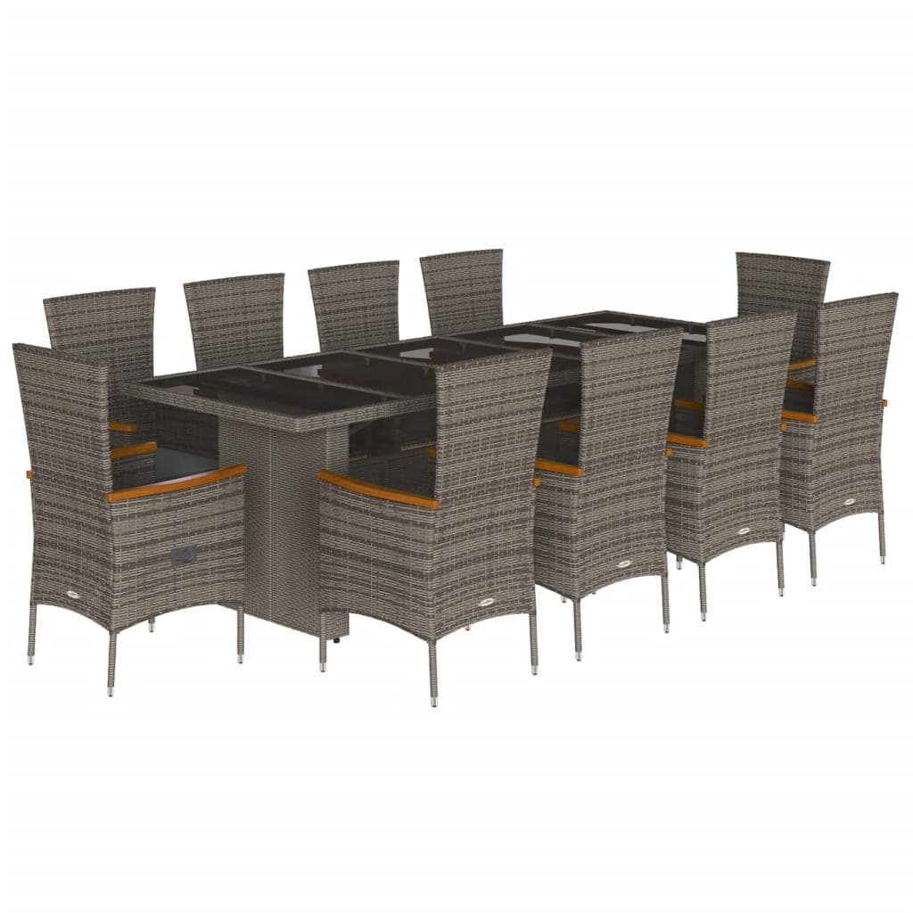 vidaXL 11 Peças Conjunto Jantar para Jardim com Almofadões Vime Pe Cinzento - 1300832655