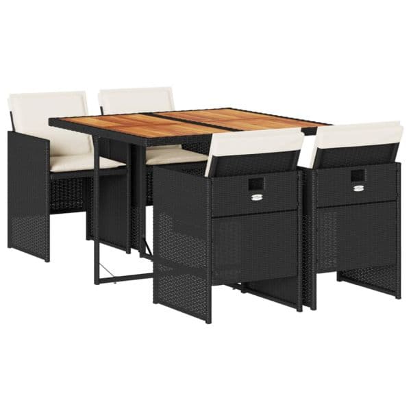 vidaXL 5 Peças Conjunto de Jantar para Jardim com Almofadões Vime Pe Preto - 2056534349