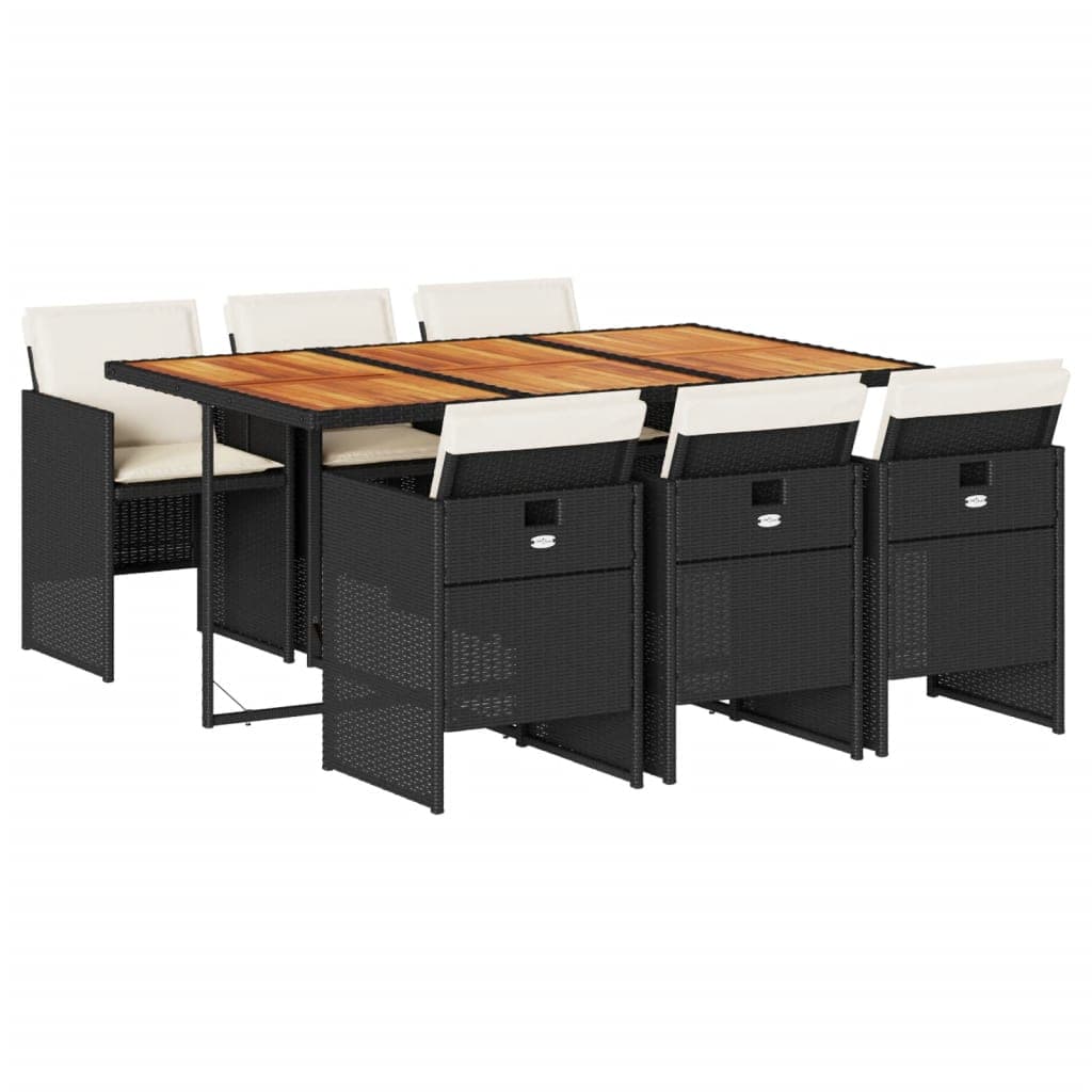 vidaXL 7 pcs conjunto de jantar p/ jardim c/ almofadões vime PE preto