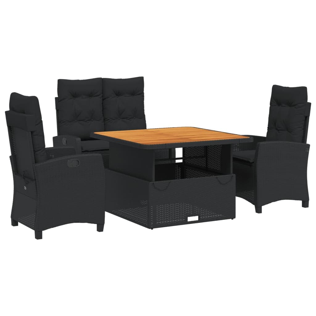 vidaXL 5 pcs conjunto de jantar p/ jardim c/ almofadões vime PE preto