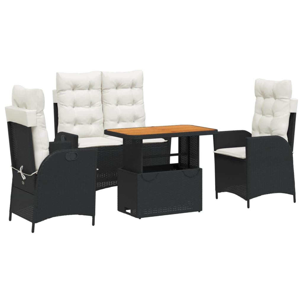 vidaXL 4 pcs conjunto de jardim p/ jardim c/ almofadões vime PE preto