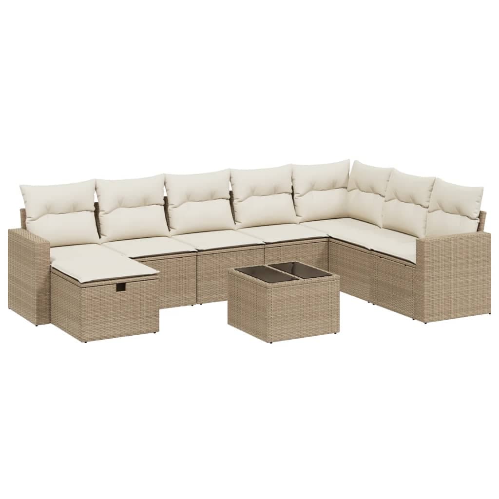 vidaXL 8 Peças Conjunto de Sofás para Jardim com Almofadões Vime Pe Bege - 1243996453