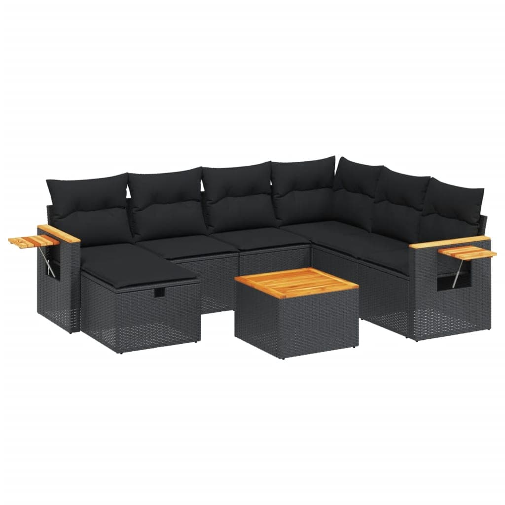 vidaXL 8 pcs conjunto sofás de jardim com almofadões vime PE preto