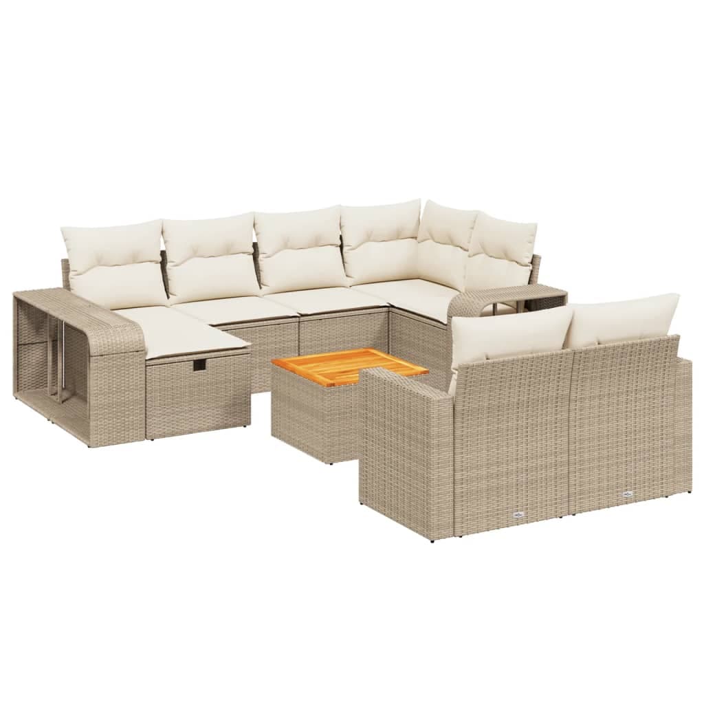 vidaXL 11 Peças Conjunto Sofás de Jardim com Almofadões Vime Pe Bege - 3299620340