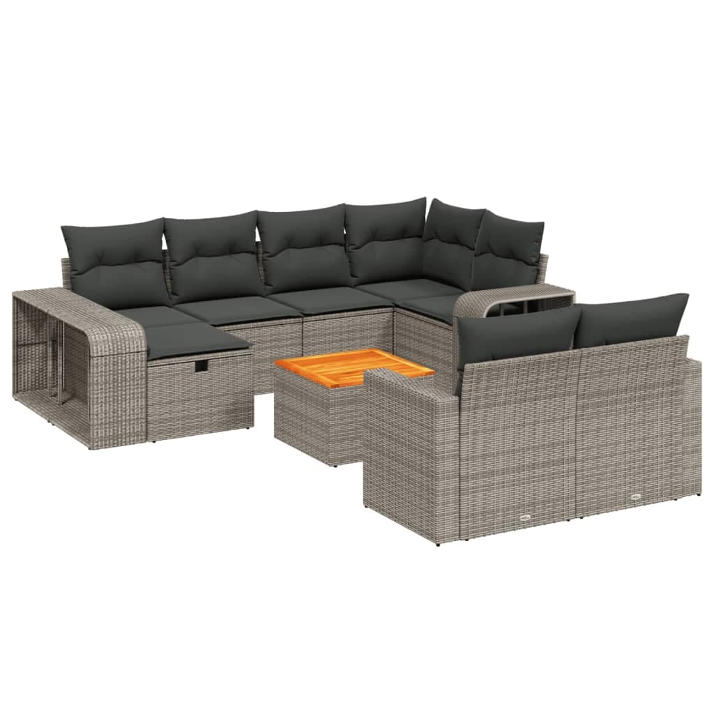 vidaXL 11 pcs conjunto sofás de jardim c/ almofadões vime PE cinzento