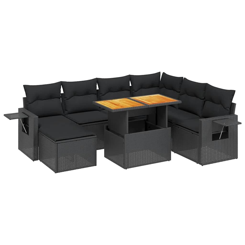 vidaXL 8 pcs conjunto sofás de jardim com almofadões vime PE preto