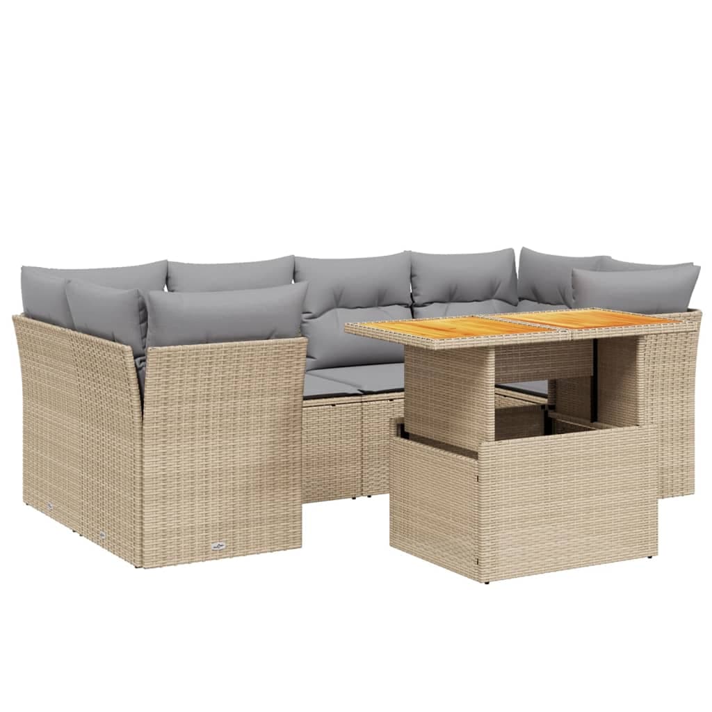 vidaXL 7 Peças Conjunto de Sofás para Jardim com Almofadões Vime Pe Bege - 1845531913