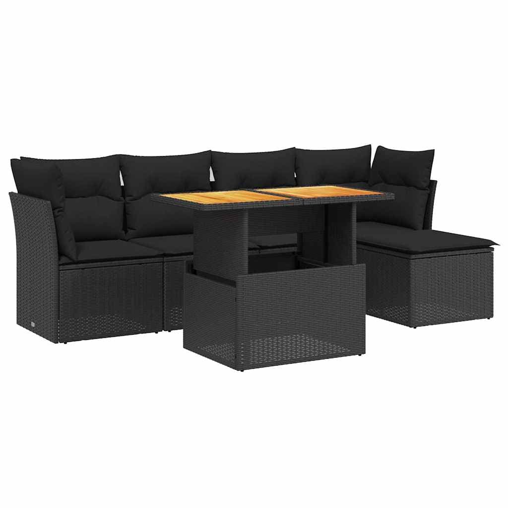 vidaXL 6 pcs conjunto sofás de jardim c/ almofadões vime PE preto