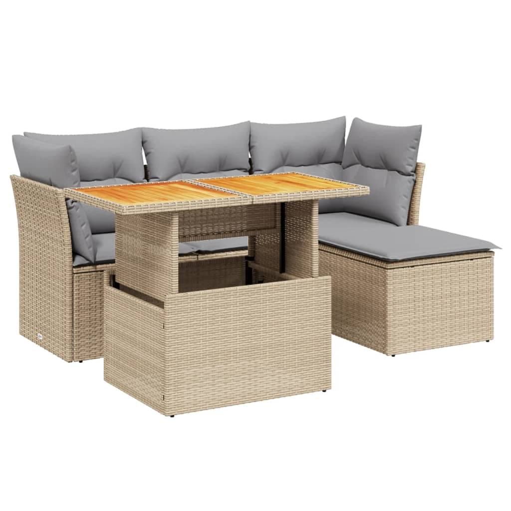 vidaXL 6 Peças Conjunto de Sofás para Jardim com Almofadões Vime Pe Bege - 1022898074