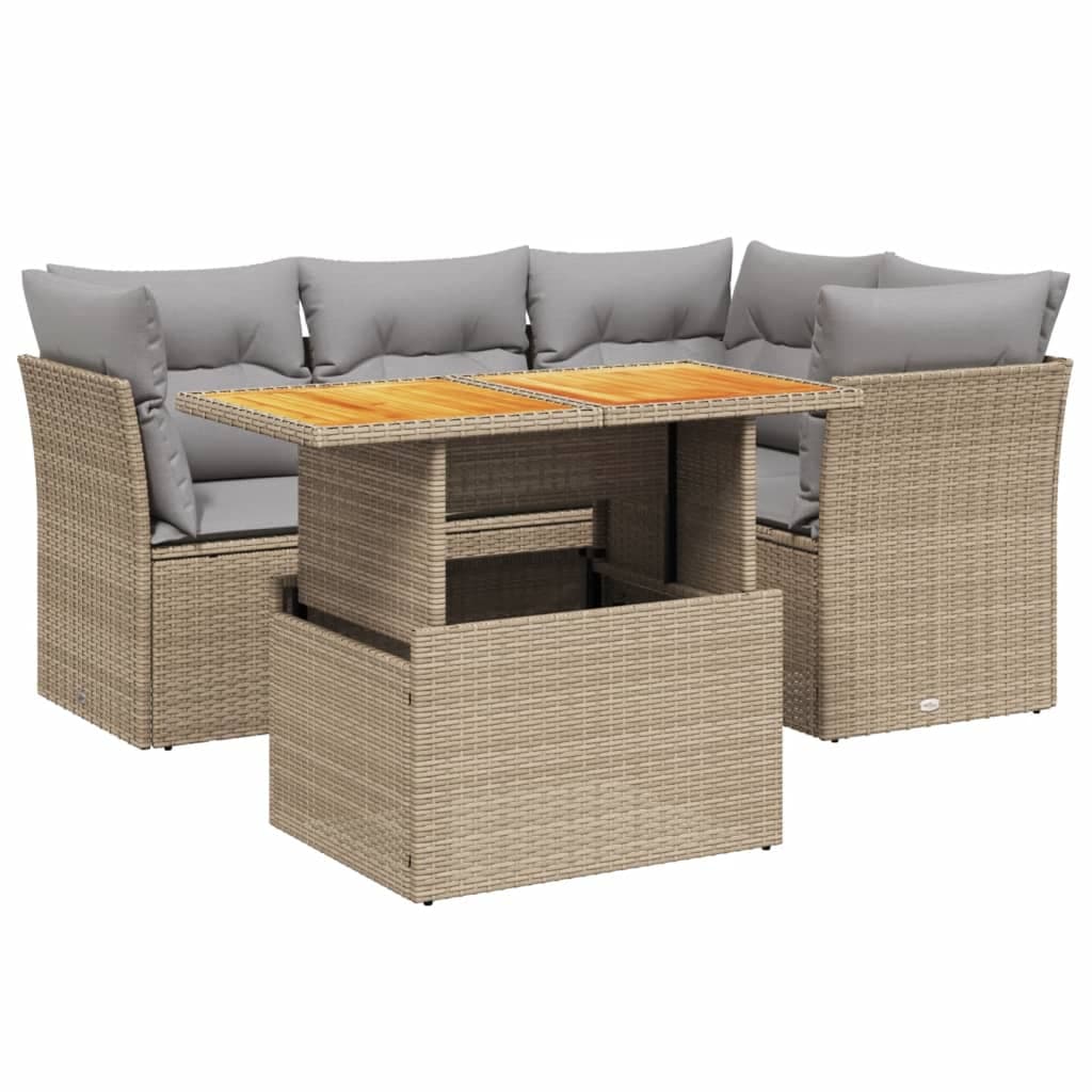 vidaXL 5 pcs conjunto de sofás p/ jardim com almofadões vime PE bege