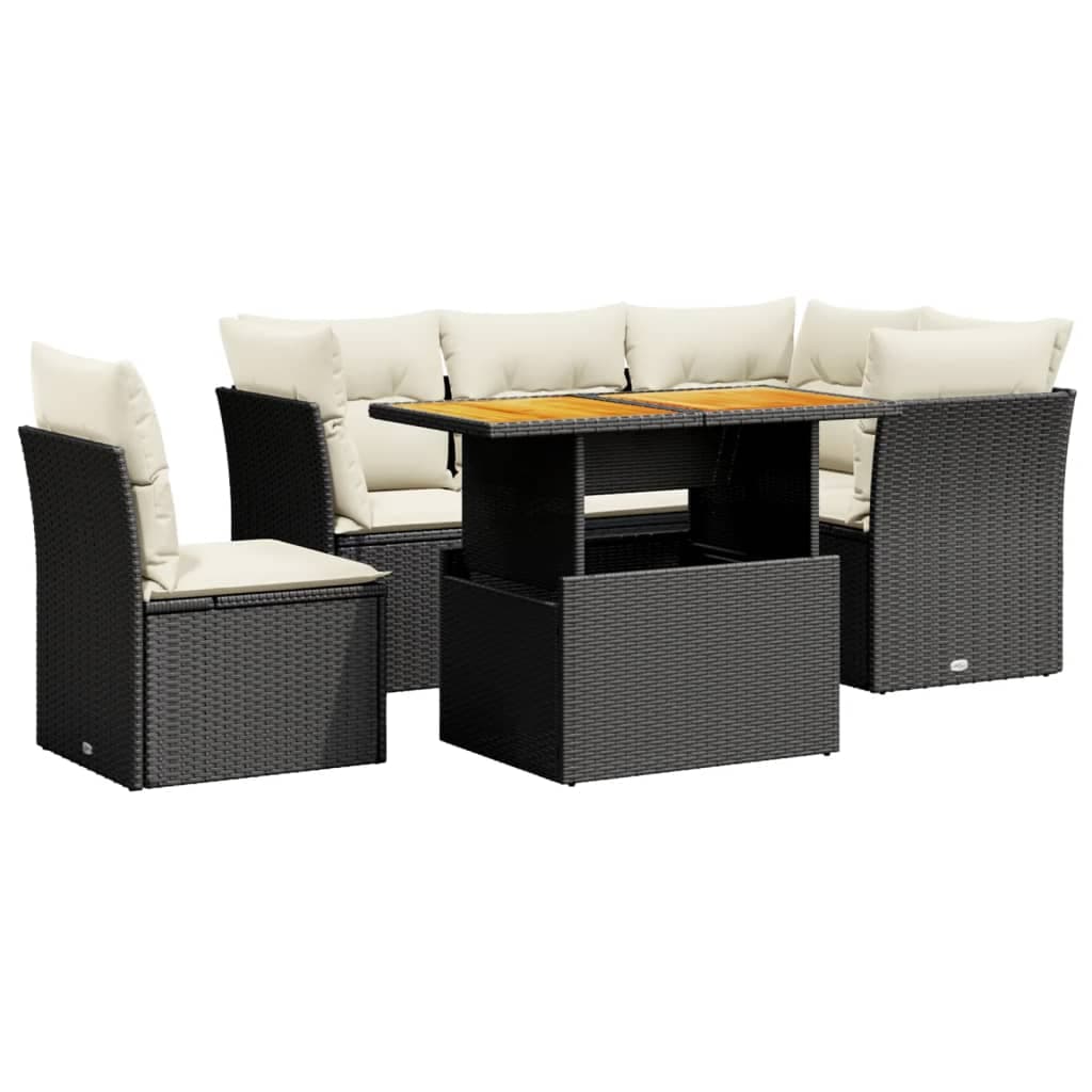vidaXL 5 Peças Conjunto Sofás de Jardim com Almofadões Vime Pe Preto - 1740605654