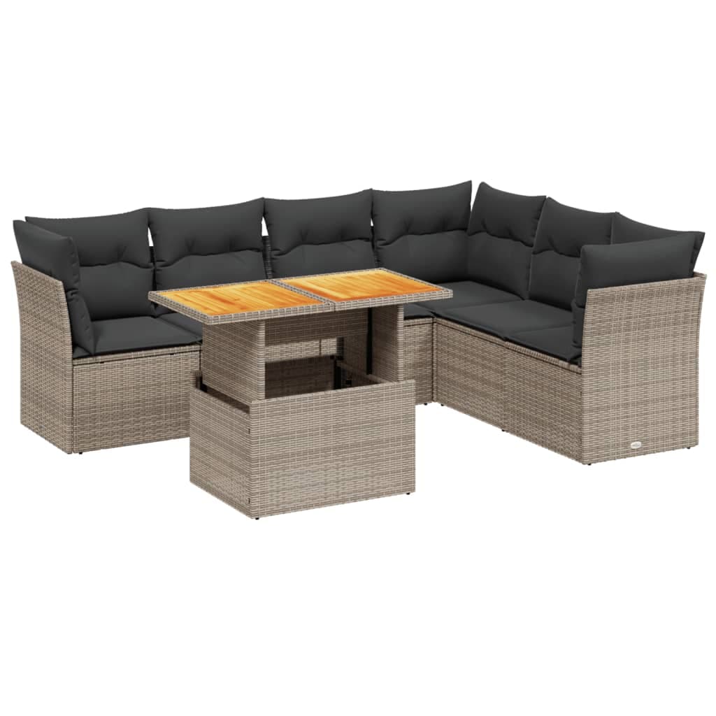 vidaXL 7 pcs conjunto sofás p/ jardim c/ almofadões vime PE cinzento