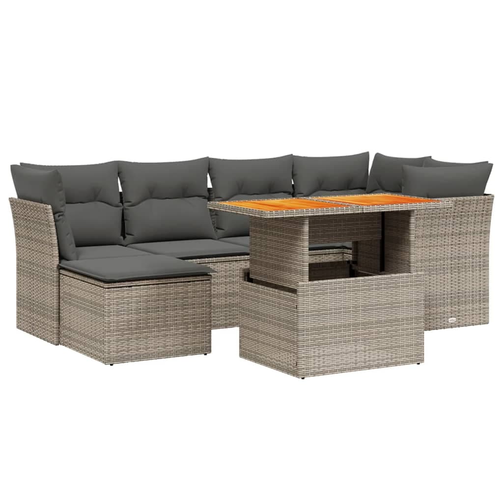 vidaXL 7 pcs conjunto sofás p/ jardim c/ almofadões vime PE cinzento