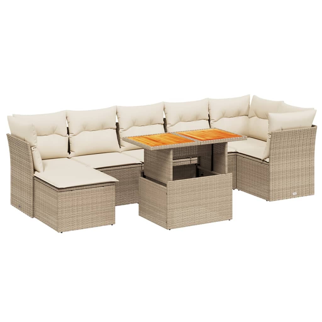 vidaXL 8 pcs conjunto de sofás p/ jardim com almofadões vime PE bege