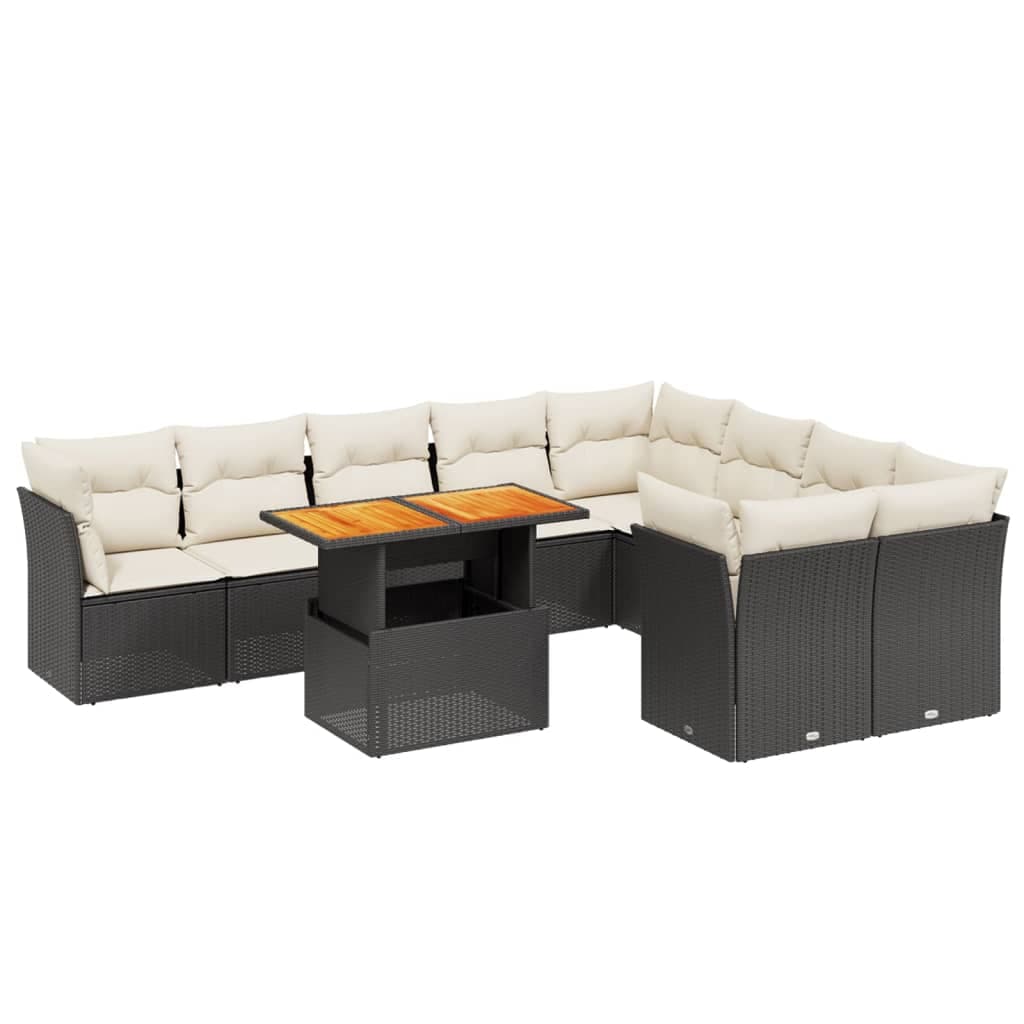 vidaXL 10 pcs conjunto sofás de jardim c/ almofadões vime PE preto