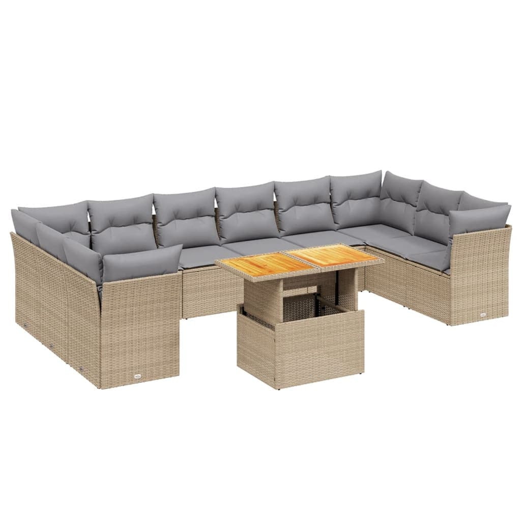 vidaXL 11 pcs conjunto sofás de jardim c/ almofadões vime PE bege