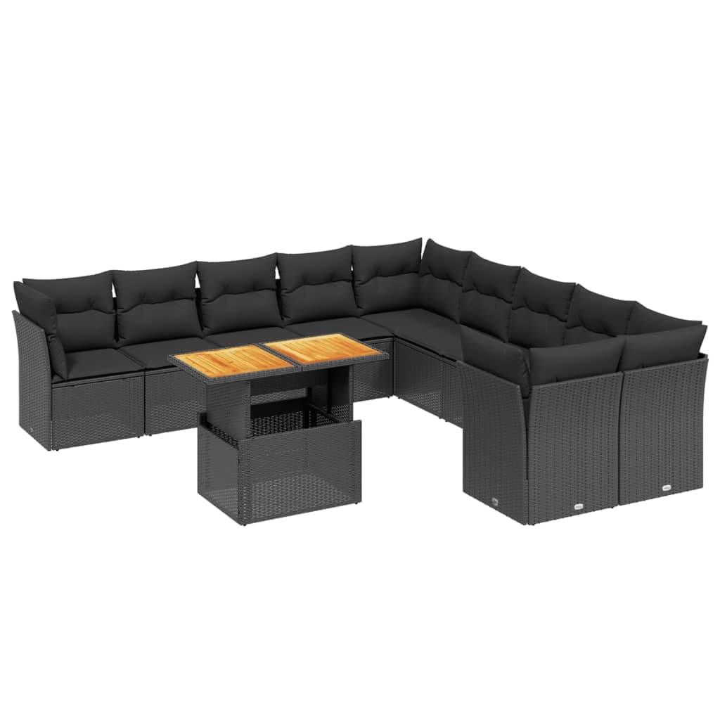 vidaXL 11 Peças Conjunto Sofás de Jardim com Almofadões Vime Pe Preto - 123238774