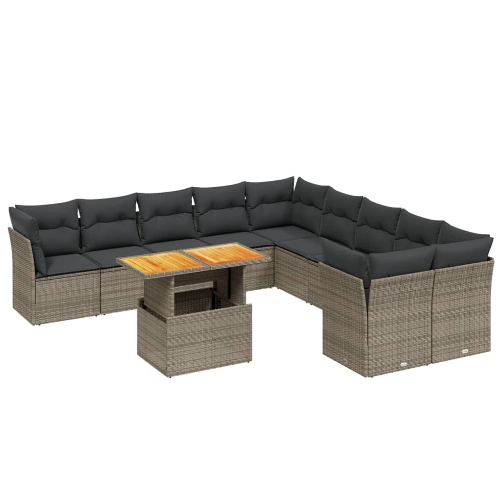vidaXL 11 pcs conjunto sofás de jardim c/ almofadões vime PE cinzento