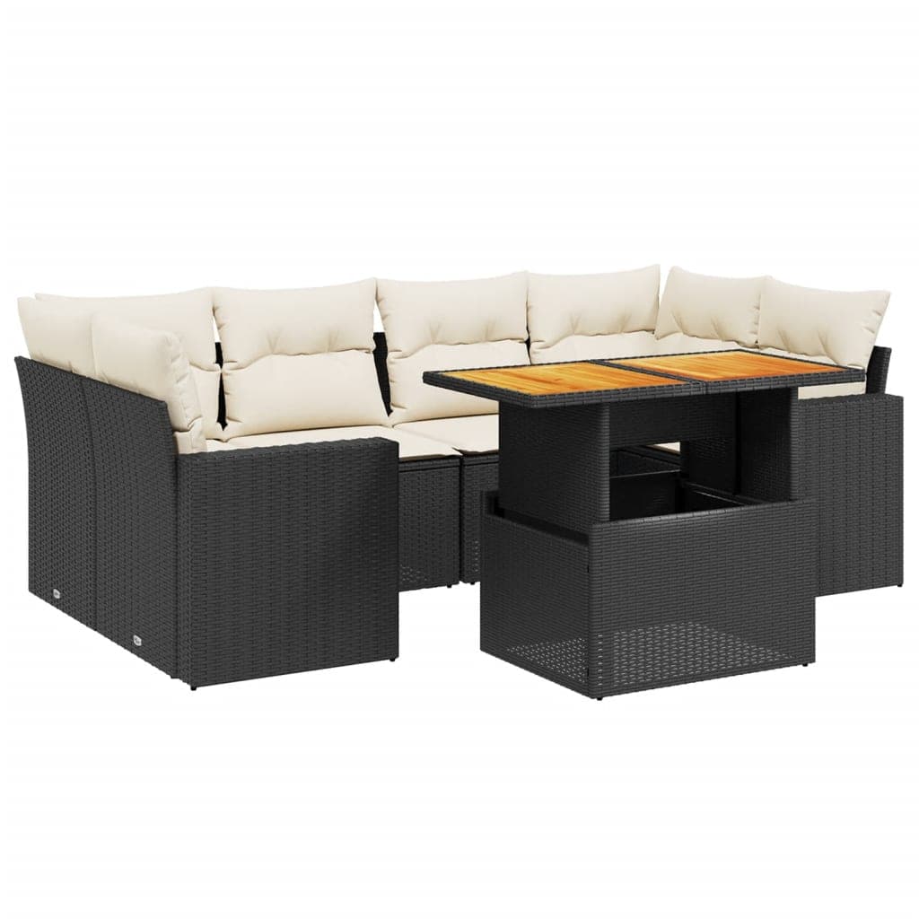vidaXL 7 pcs conjunto de sofás p/ jardim c/ almofadões vime PE preto