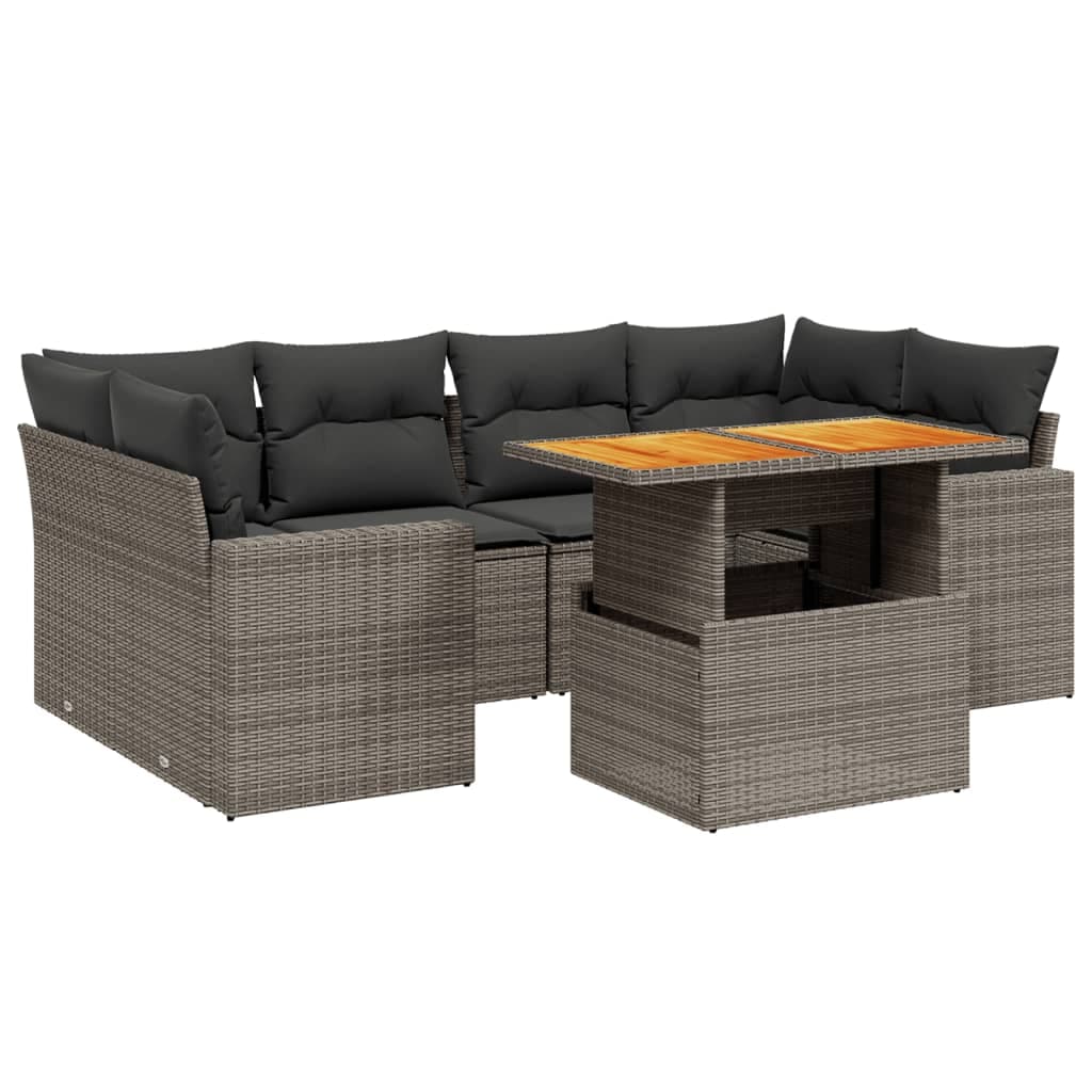 vidaXL 7 Peças Conjunto Sofás para Jardim com Almofadões Vime Pe Cinzento - 163687890
