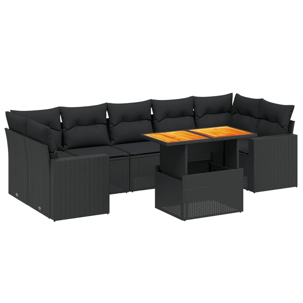 vidaXL 8 pcs conjunto sofás de jardim com almofadões vime PE preto