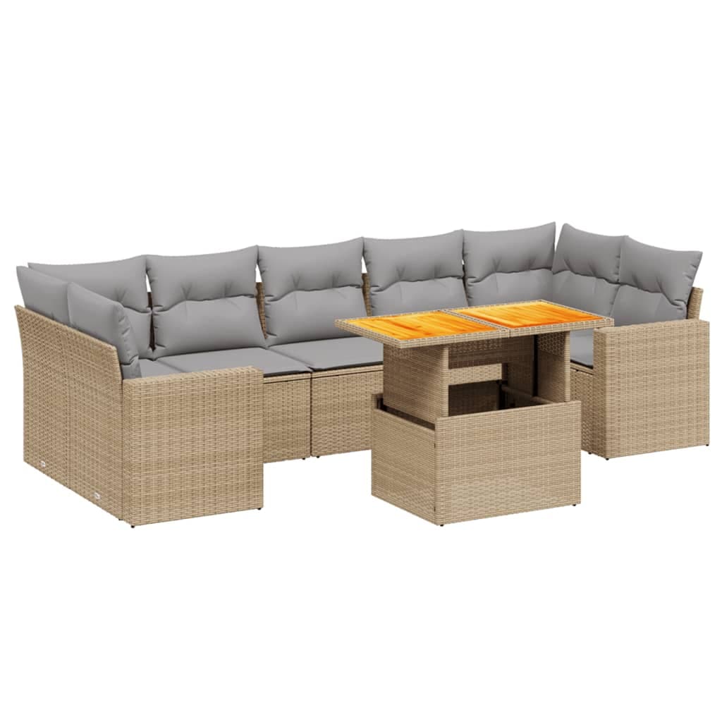 vidaXL 8 pcs conjunto de sofás p/ jardim com almofadões vime PE bege