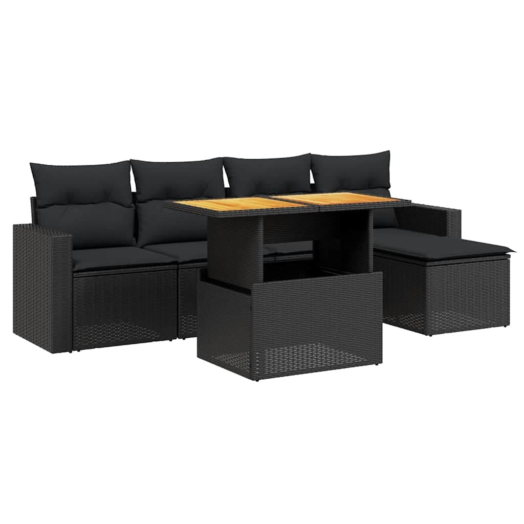 vidaXL 6 Peças Conjunto Sofás de Jardim com Almofadões Vime Pe Preto - 906852279