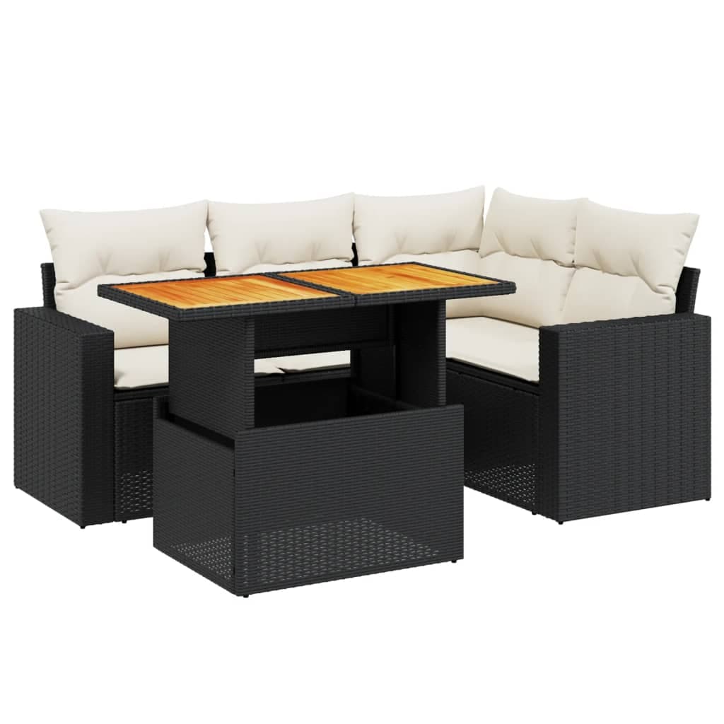vidaXL 5 pcs conjunto sofás de jardim com almofadões vime PE preto