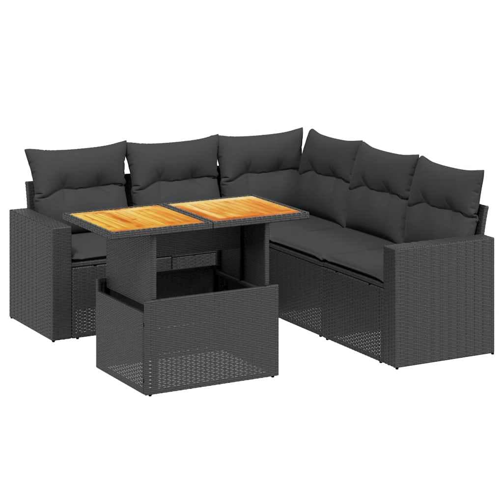 vidaXL 6 Peças Conjunto Sofás de Jardim com Almofadões Vime Pe Preto - 2282858270