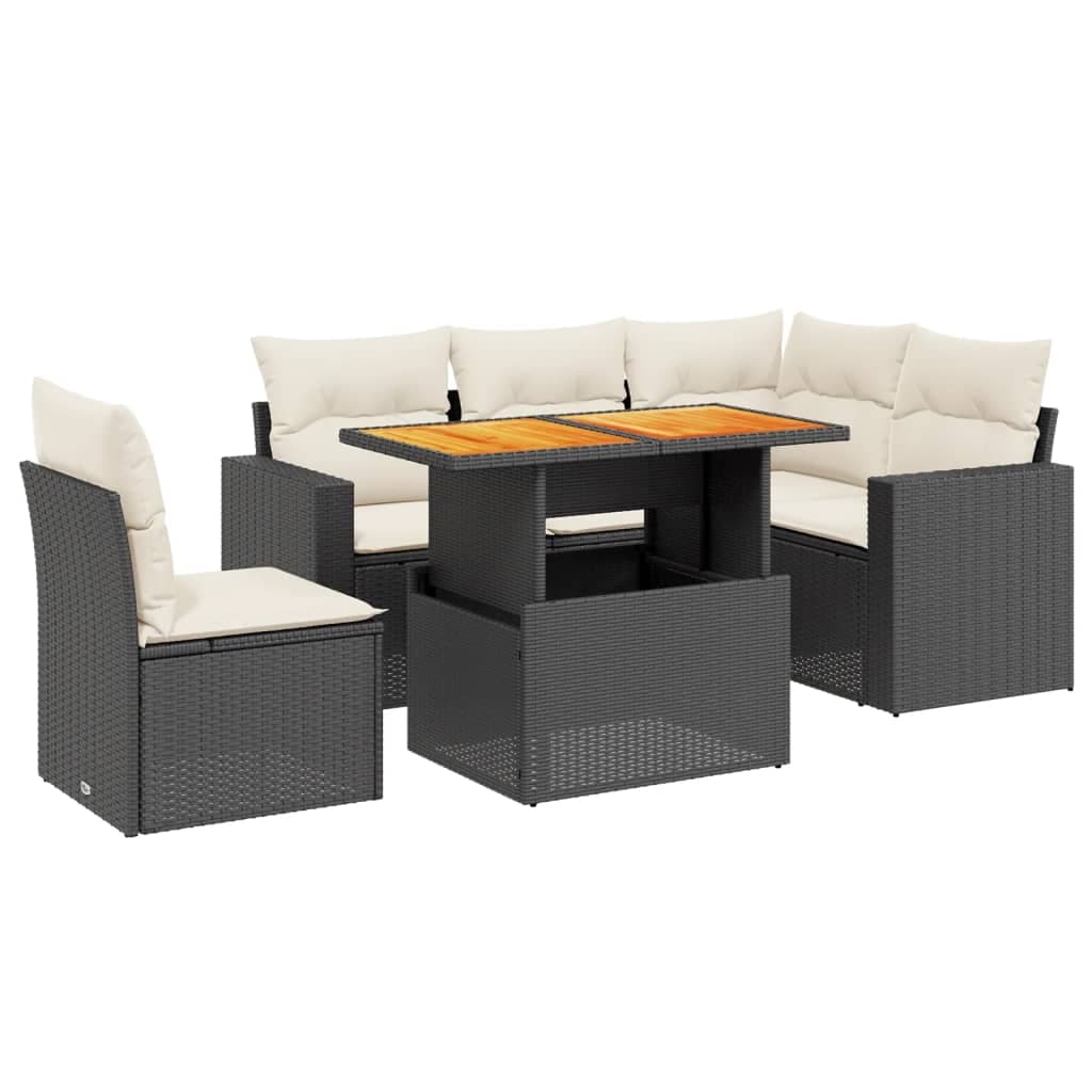 vidaXL 6 pcs conjunto sofás de jardim c/ almofadões vime PE preto