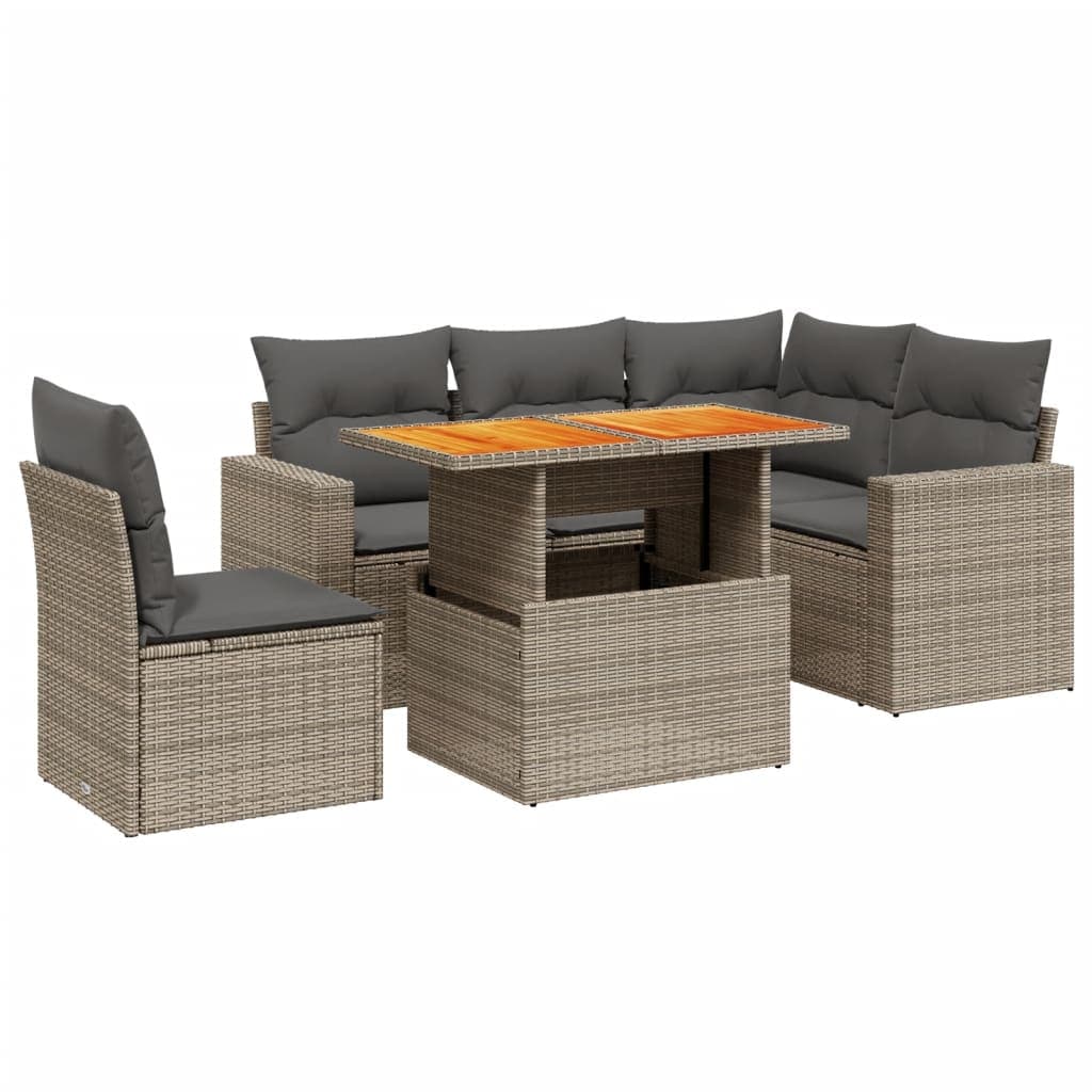 vidaXL 6 pcs conjunto sofás de jardim com almofadões vime cinzento