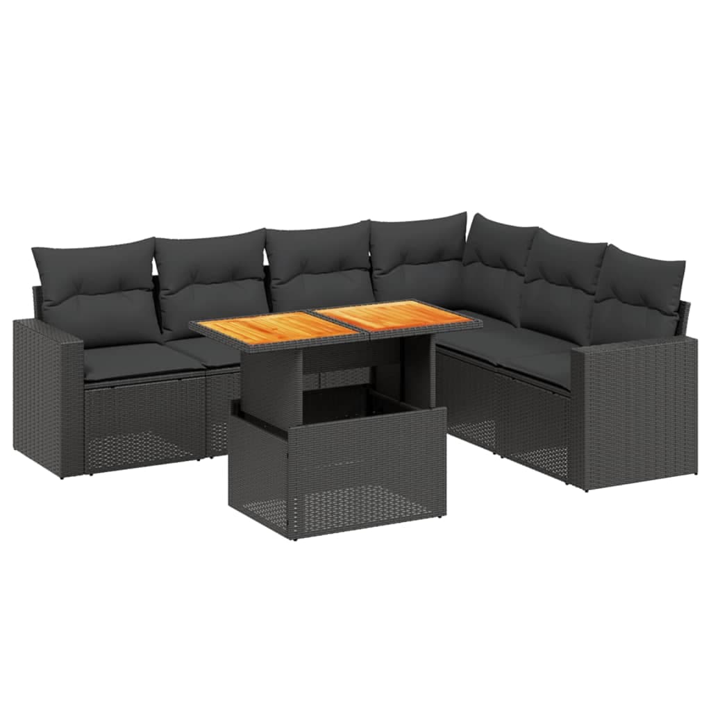 vidaXL 7 pcs conjunto de sofás p/ jardim c/ almofadões vime PE preto